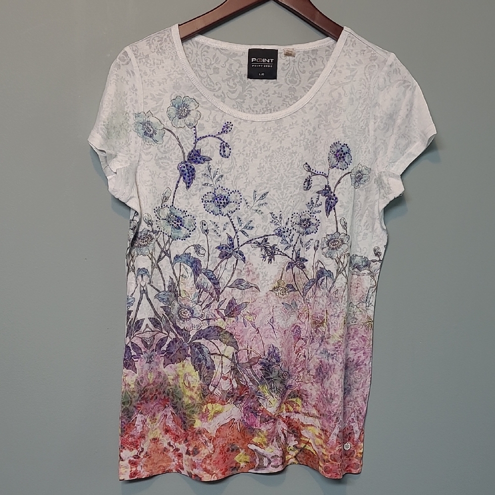 Point Zero Floral Short Sleeve Tee - White and Multicolor